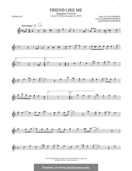 Friend Like Me (from Aladdin): For tenor saxophone (stageplay version) by Alan Menken