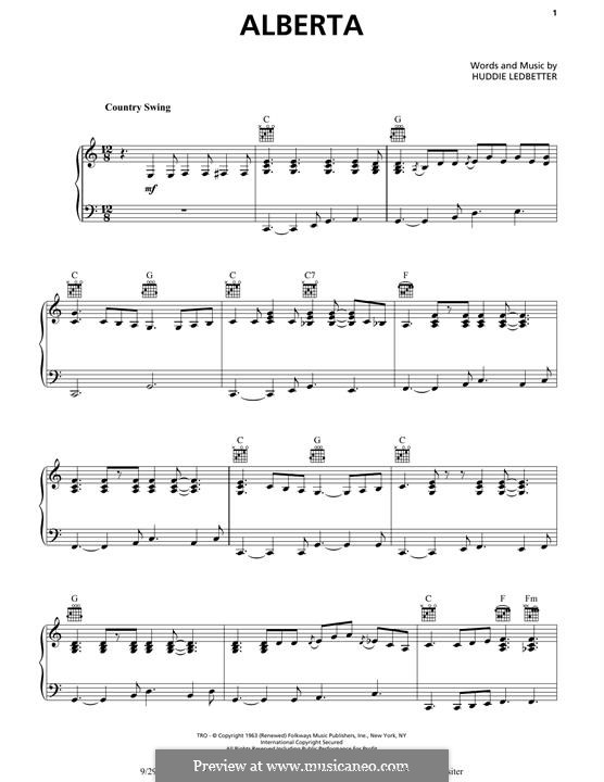 Alberta (Eric Clapton): Для голоса и фортепиано (или гитары) by Huddie Ledbetter