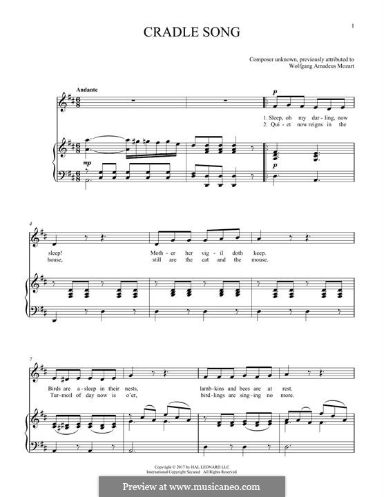 Колыбельная, K.350: Для голоса и фортепиано by Вольфганг Амадей Моцарт