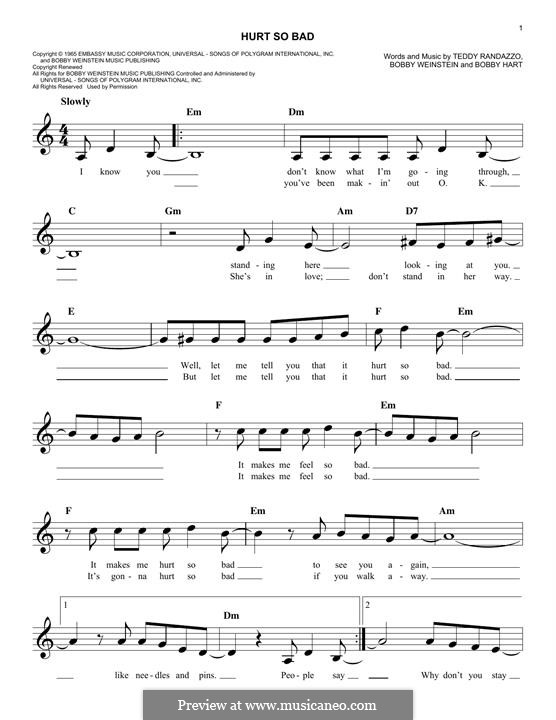 Hurt So Bad (Little Anthony & The Imperials): Мелодия by Bobby Hart, Bobby Weinstein, Teddy Randazzo