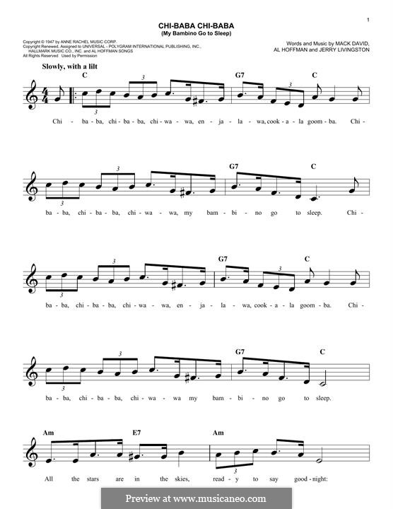 Chi Baba Chi Baba (My Bambino Go To Sleep): Мелодия by Al Hoffman, Jerry Livingston, Mack David