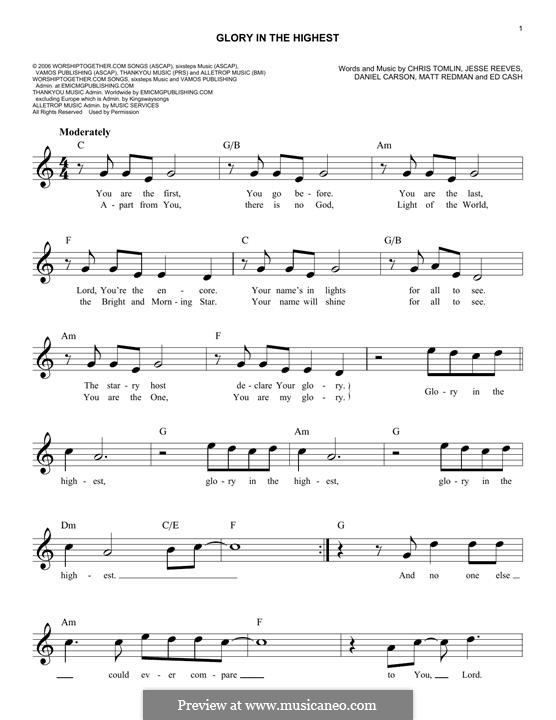 Glory in the Highest: Мелодия by Chris Tomlin, Daniel Carson, Ed Cash, Jesse Reeves, Matt Redman