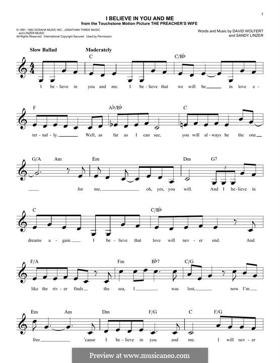 I Believe in You and Me (from The Preacher's Wife): Мелодия by David Wolfert, Sandy Linzer