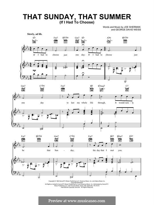 That Sunday That Summer (If I Had to Choose): Для голоса и фортепиано by George David Weiss, Joe Sherman