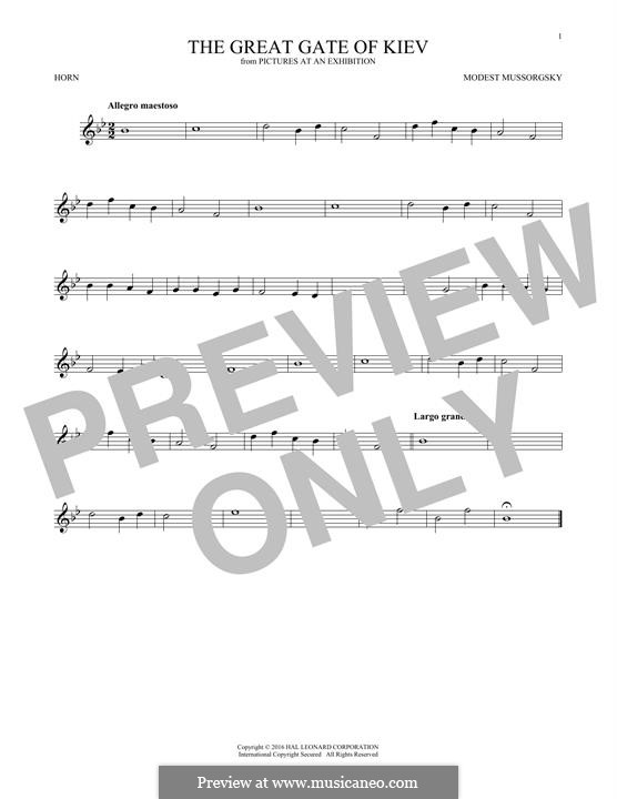 No.10 Богатырские ворота. В стольном городе во Киеве: For horn by Модест Мусоргский