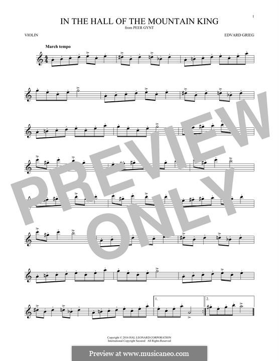 Сюита No.1. В пещере горного короля, Op.46 No.4: Для скрипки by Эдвард Григ