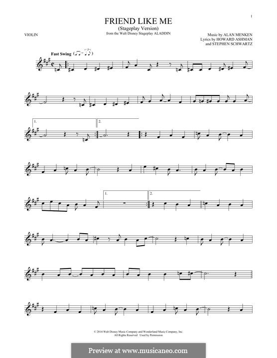 Friend Like Me (from Aladdin): For violin (stageplay version) by Alan Menken