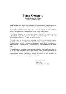 Piano Concerto for solo piano and strings, Op.649: Score and complete parts by Carson Cooman