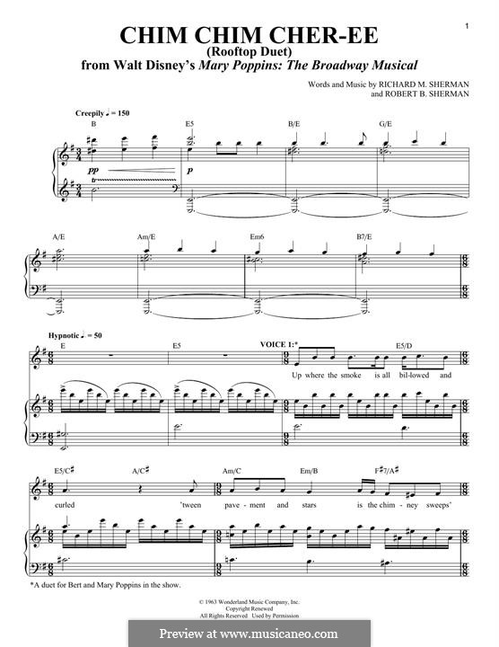Chim Chim Cher-ee (from Mary Poppins): Для голоса и фортепиано by Richard M. Sherman, Robert B. Sherman