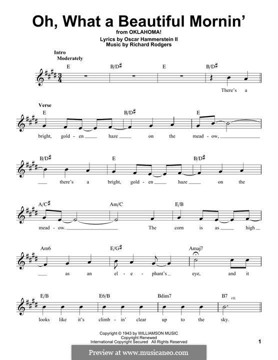 Oh, What a Beautiful Mornin' (from 'Oklahoma!'): Мелодия by Richard Rodgers