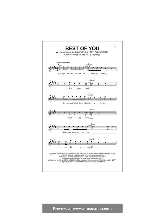The Best of You (Foo Fighters): Мелодия by Christopher Shiflett, David Grohl, Nate Mendel, Taylor Hawkins