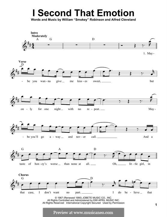 I Second That Emotion (Smokey Robinson & The Miracles): Мелодия by Al Cleveland, Smokey Robinson