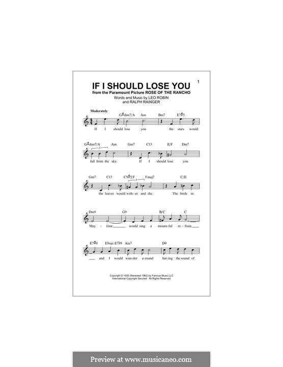 If I Should Lose You (Phineas Newborn): Мелодия by Leo Robin, Ralph Rainger