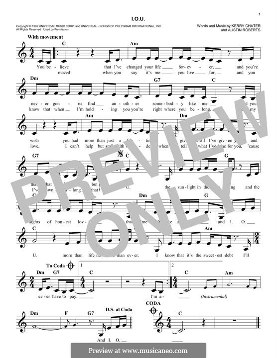 I.O.U. (Lee Greenwood): Мелодия by Austin Roberts, Kerry Chater