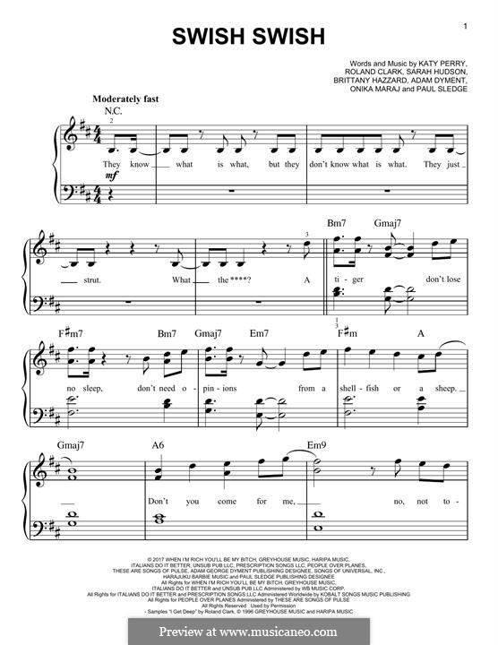 Swish Swish (feat. Nicki Minaj): Для фортепиано by Katy Perry, Adam Dyment, Sarah Hudson, Brittany Hazzard