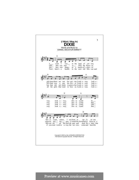 Dixie: Мелодия by Daniel Decatur Emmett