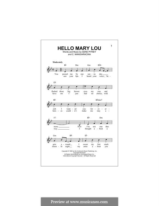 Hello Mary Lou (Ricky Nelson): Мелодия by Cayet Mangiaracina, Gene Pitney