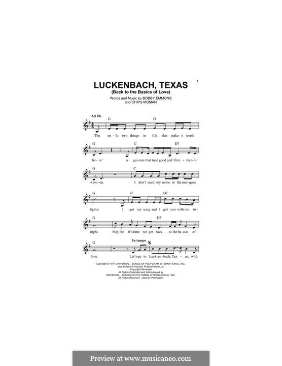 Luckenbach, Texas (Back to the Basics of Love): Мелодия by Bobby Emmons, Chips Moman