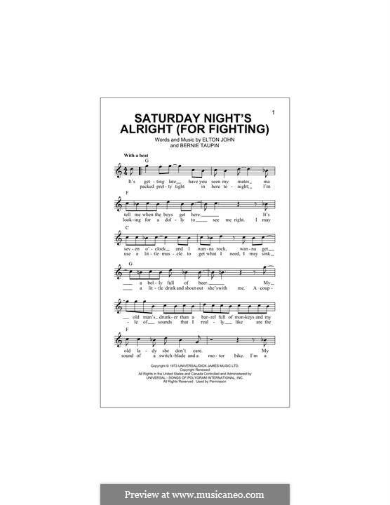 Saturday Night's Alright (For Fighting): Мелодия by Elton John