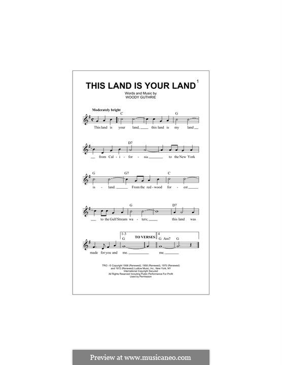 This Land Is Your Land (The New Christy Minstrels): Мелодия by Woody Guthrie