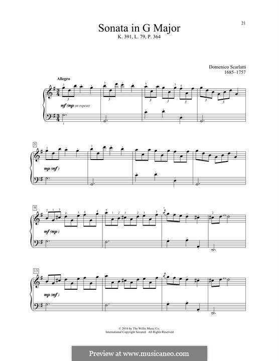 Соната No.79 соль мажор, K.391 L.79 P.364: Для фортепиано by Доменико Скарлатти