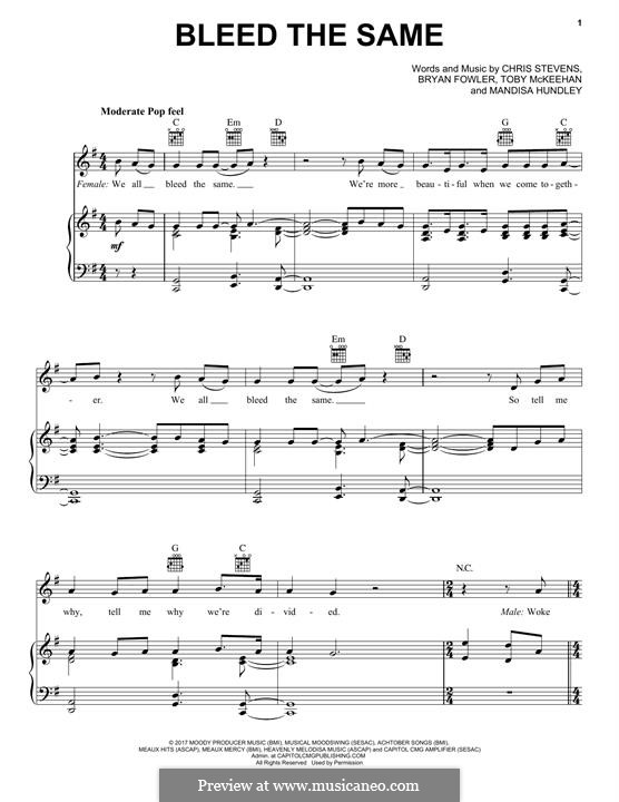 Bleed the Same (Mandisa): Для голоса и фортепиано (или гитары) by Toby McKeehan, Chris Stevens, Mandisa Hundley, Bryan Fowler