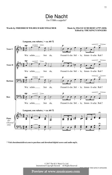 Четыре песни для четырёх мужских голосов, D.983 Op.17: Nr.4 Die Nacht by Франц Шуберт