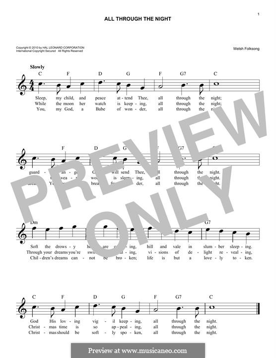 All Through the Night (Printable scores): Мелодия by folklore