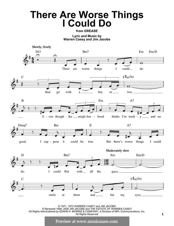 There Are Worse Things I Could Do (from Grease): Мелодия by Jim Jacobs, Warren Casey