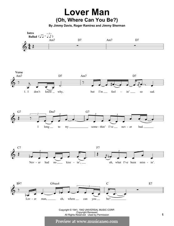 Lover Man (Oh, Where Can You Be?): Мелодия by Jimmie Davis, Jimmy Sherman, Roger Ramirez