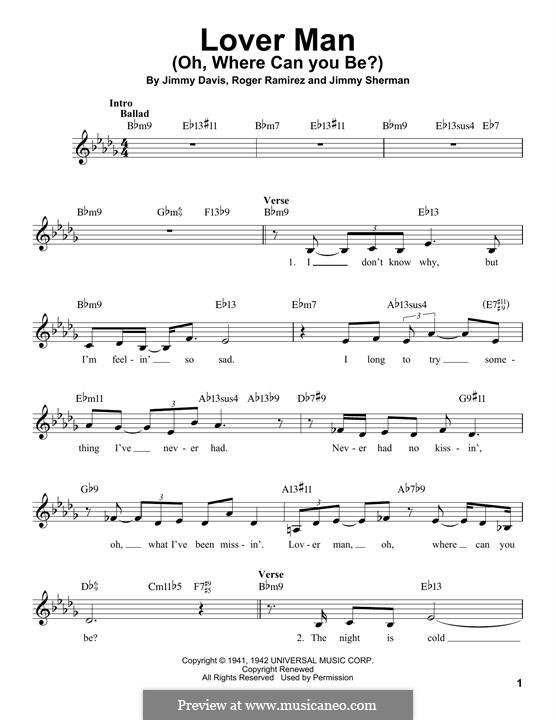 Lover Man (Oh, Where Can You Be?): Мелодия by Jimmie Davis, Jimmy Sherman, Roger Ramirez