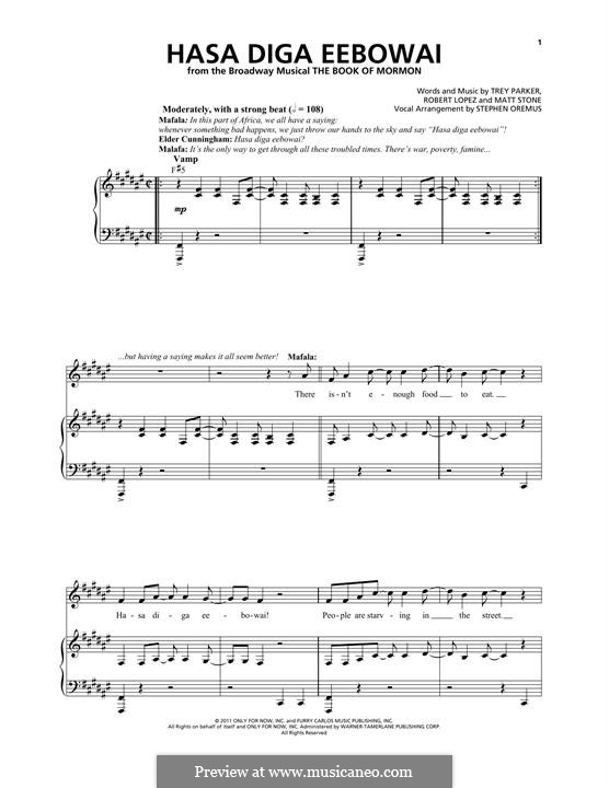 Hasa Diga Eebowai (from The Book of Mormon): Для голоса и фортепиано by Robert Lopez, Trey Parker, Matt Stone