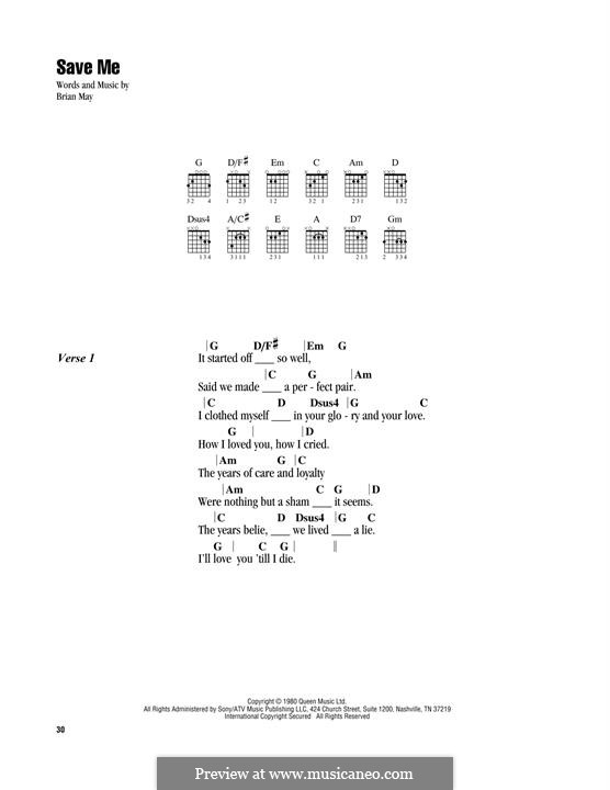 Save Me (Queen): Текст, аккорды by Brian May