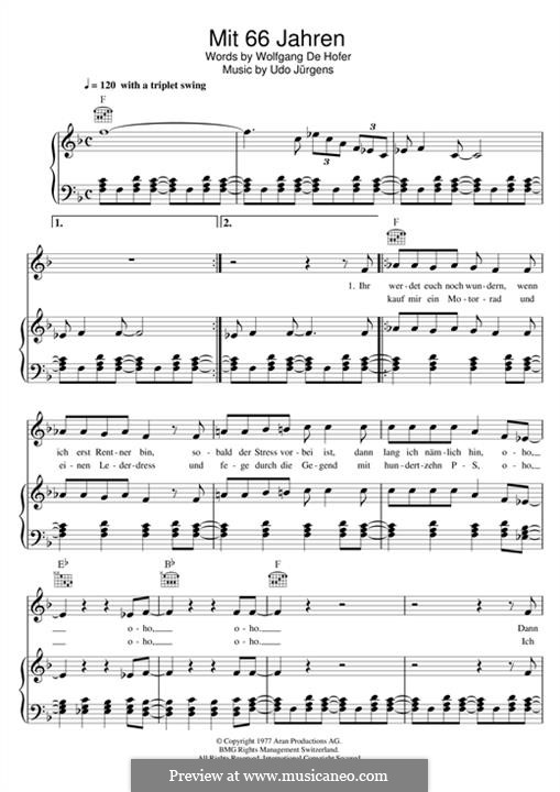 Mit 66 Jahren: Для голоса и фортепиано (или гитары) by Udo Jürgens