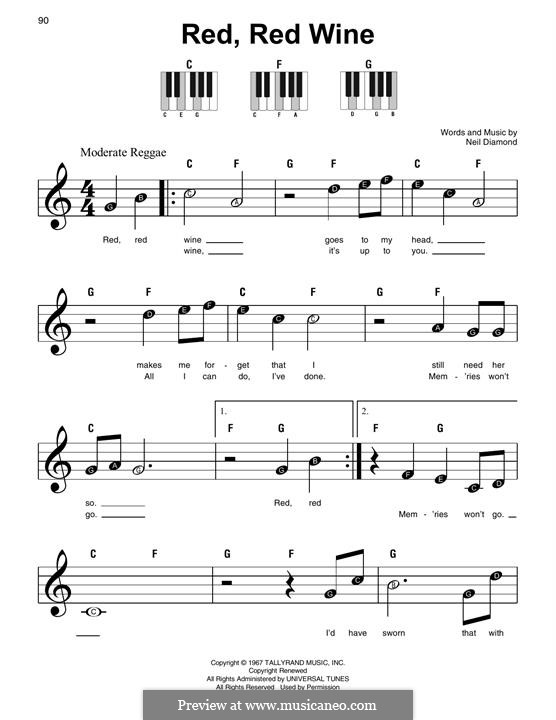 Red, Red Wine (UB40): Для фортепиано (легкий уровень) by Neil Diamond