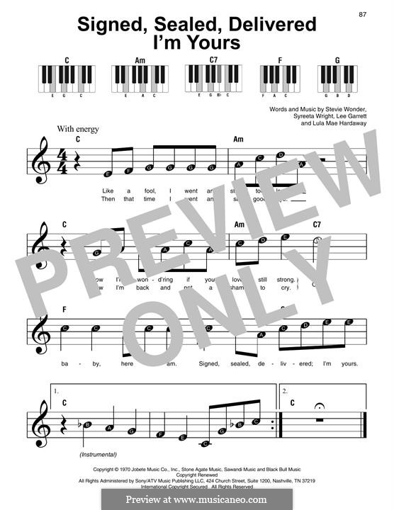 Signed, Sealed, Delivered (Blue feat. Stevie Wonder): Для фортепиано (легкий уровень) by Lee Garrett, Lula Mae Hardaway, Stevie Wonder, Syreeta Wright