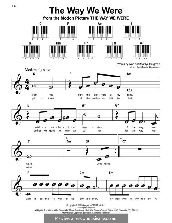 The Way We Were (Barbra Streisand): Для фортепиано (легкий уровень) by Marvin Hamlisch