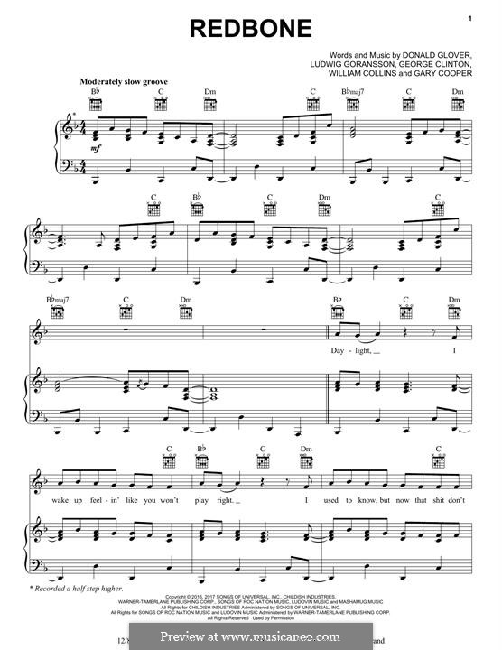Redbone: Для голоса и фортепиано (или гитары) by William Collins, Gary Cooper, George Clinton, Donald Glover, Ludwig Goransson