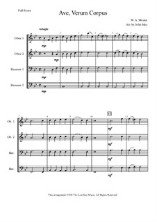 Ave verum corpus, K.618: For oboe and bassoon quartet by Вольфганг Амадей Моцарт