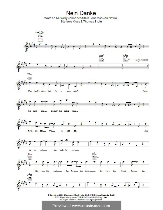 Nein Danke (Silbermond): Мелодия by Johannes Stolle, Thomas Stolle, Andreas Jan Nowak, Stefanie Kloss