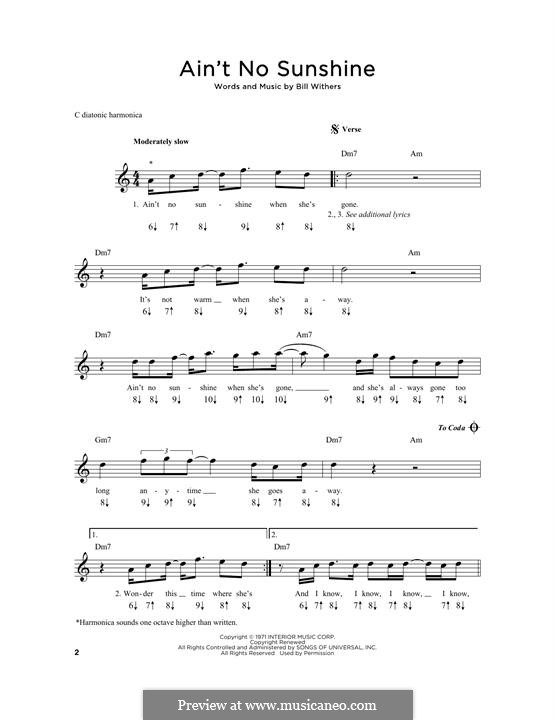 Ain't No Sunshine: For harmonica by Bill Withers
