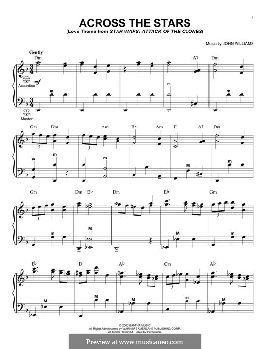 Across The Stars (from Star Wars: Attack Of The Clones): Для аккордеона by John Williams