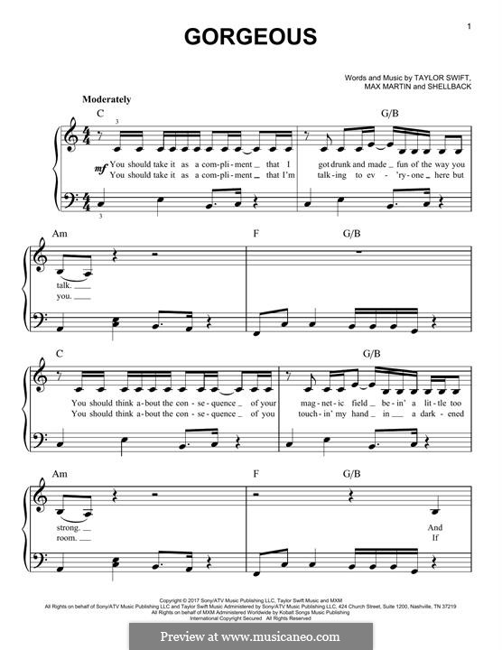 Gorgeous: Для фортепиано by Shellback, Max Martin, Taylor Swift