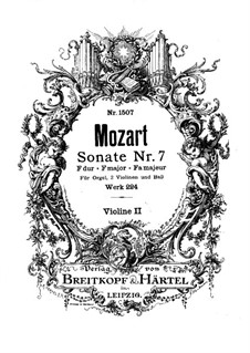 Церковная соната для двух скрипок, органа и бассо континуо No.7 фа мажор, K.224 (K.241a): Партия второй скрипки by Вольфганг Амадей Моцарт