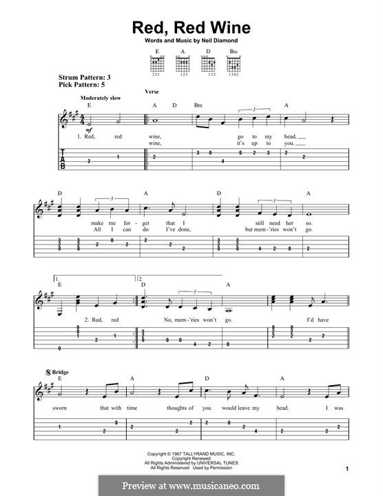 Red, Red Wine (UB40): Для гитары by Neil Diamond