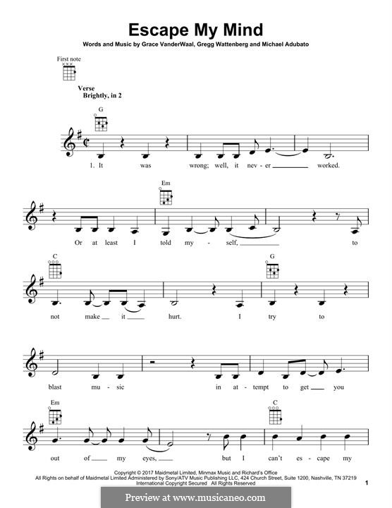 Escape My Mind: Для укулеле by Gregg Wattenberg, Grace VanderWaal, Mike Adubato