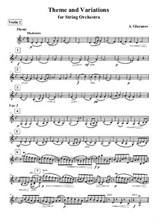 Тема с вариациями для струнного оркестра: Скрипка II by Александр Глазунов