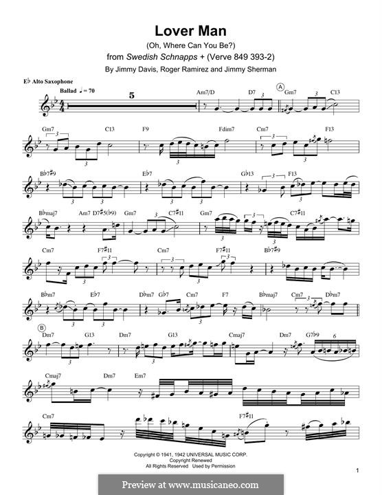 Lover Man (Oh, Where Can You Be?): Для альтового саксофона by Jimmie Davis, Jimmy Sherman, Roger Ramirez
