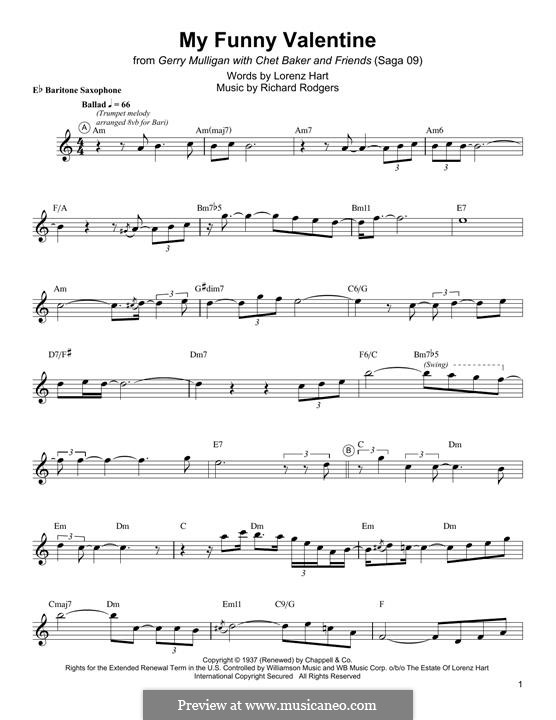 My Funny Valentine: For baritone saxophone (Gerry Mulligan) by Richard Rodgers