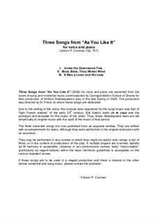 Three Songs from 'As You Like It', Op.707: Three Songs from 'As You Like It' by Carson Cooman